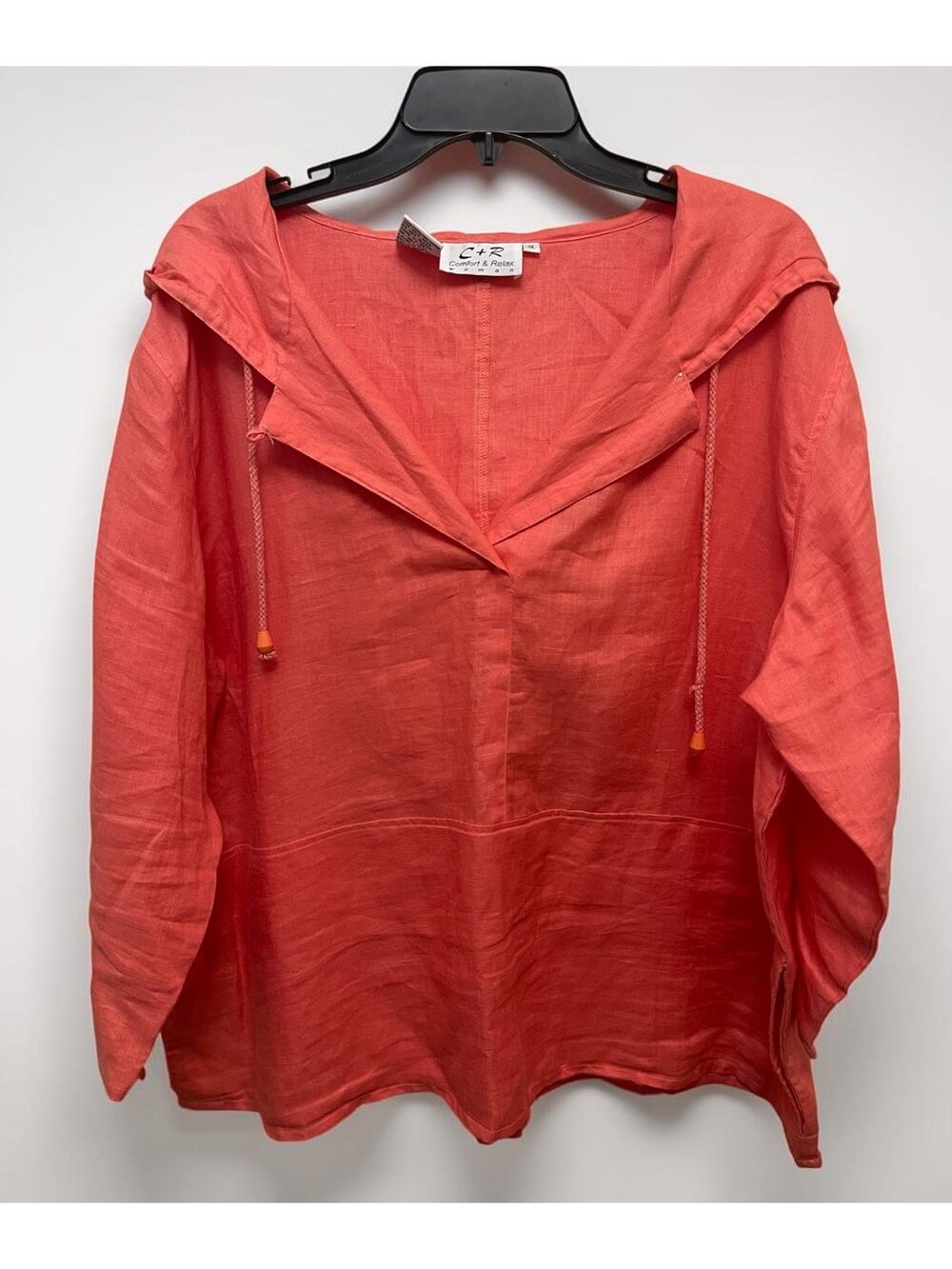 Linen Orange Woman's Pullover Hoodie C&R size 1X Beachwear Chic Leisurewear Prep